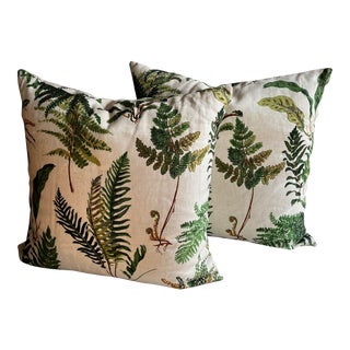 Pair 20” Schumacher Les Fougeres Document Linen Pillow Covers For Sale