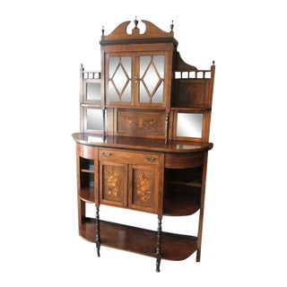 English Antique Rosewood & Marquetry Mirrored Chiffonier Server Hall Piece For Sale