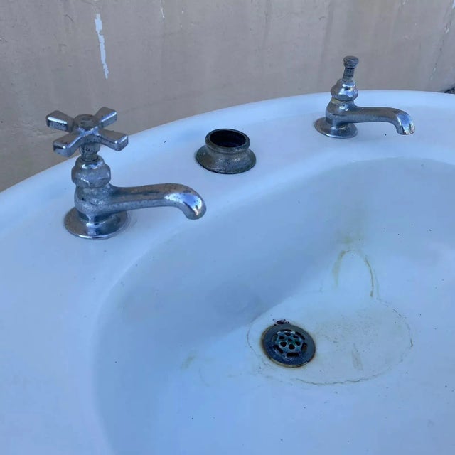 White Antique Victorian White Cast Iron Porcelain Enamel Pedestal Bathroom Sink For Sale - Image 8 of 12