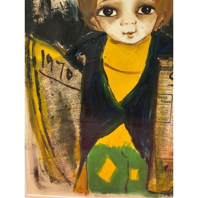 Late 20th Century Collage and Watercolor of a Newsboy by Roger Etienne For Sale - Image 5 of 8