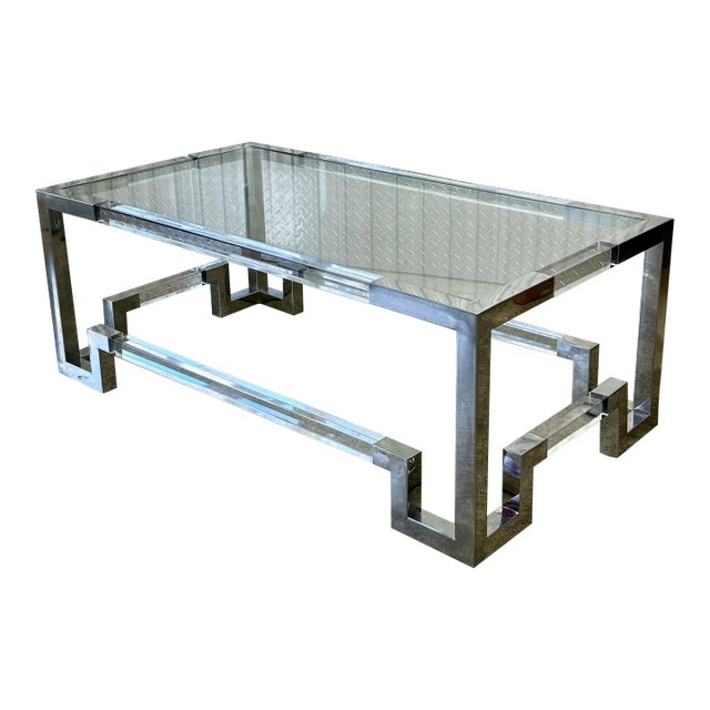 Horchow Shanna Acrylic Glass Top Chrome Modern Coffee Table For Sale