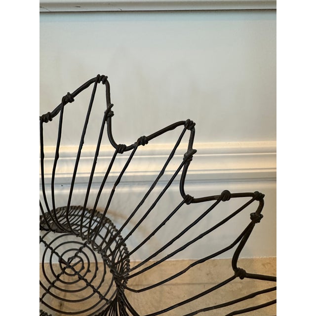 Mid 20th Century Vintage French Mid-Century Black Petal Top Wire Basket For Sale - Image 5 of 12