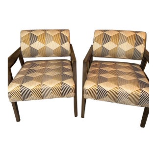 Pair of Swaim Ellen Armchairs - Geometric Fabric, Excellent Condition For Sale