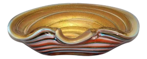 Large Murano Glass Clam Shell Swirl Gold Dust Flecks Bowl, Catchall Italy