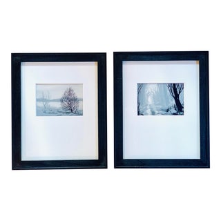Contemporary Minimalist East Texas Landscape Scenes Mixed-Media Drawings by Elaine Nienkamp, Framed. - a Pair For Sale