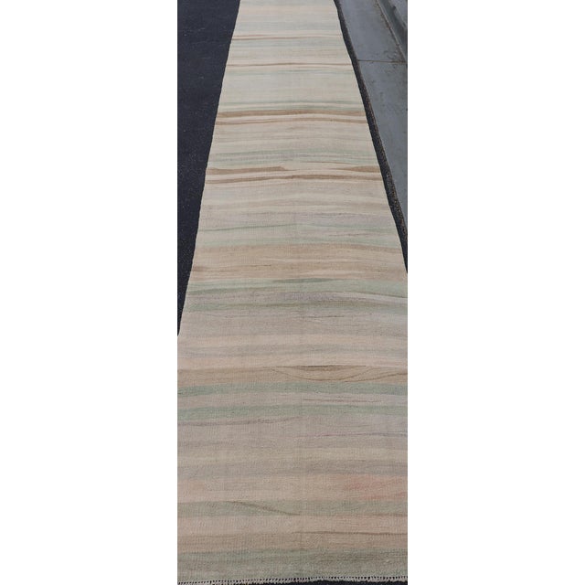 Textile Subtle Horizontal Stripe Design Turkish Vintage Kilim Runner in Soft Pastels For Sale - Image 7 of 12