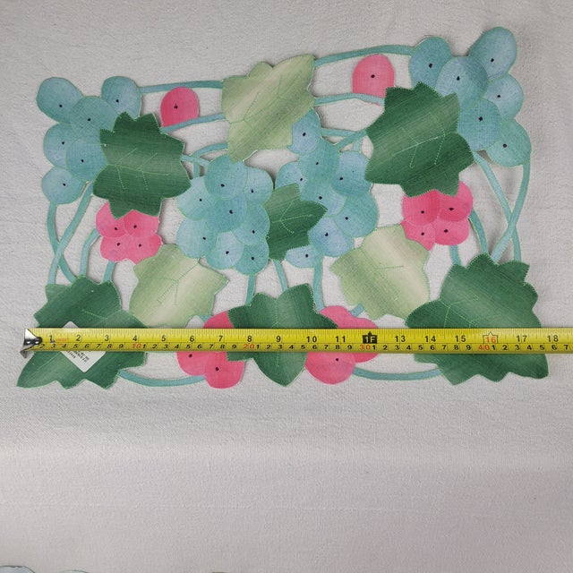 Late 20th Century Khazana Grape Clusters Cutout Placemats Green Pink Blue Polyester New - Set of 8 For Sale - Image 9 of 10