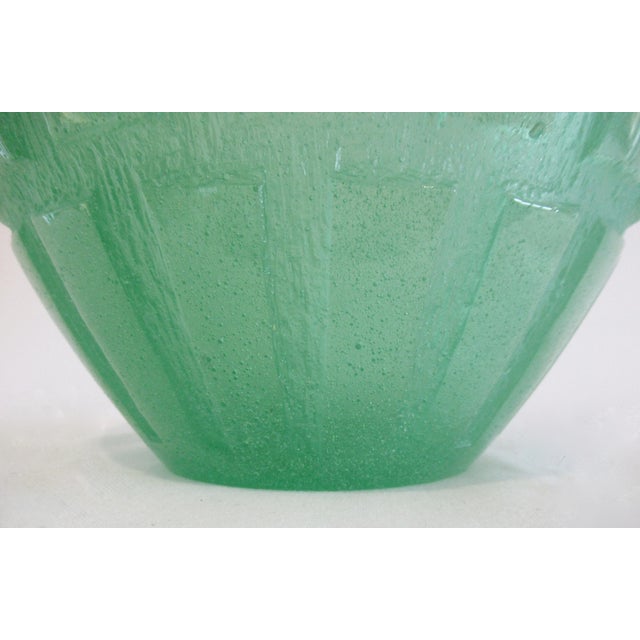 Daum France Crystal "Pate De Crystal," Celadon Green Geometric Raised Relief "Rhythmns," Vase/Vessel For Sale - Image 14 of 18