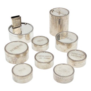 Plain Silver Toilet Set, Set of 9 For Sale