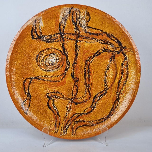 Large Vintage Glazed Ceramic Wall Plate with Abstract Motif, 1960s For Sale - Image 6 of 14