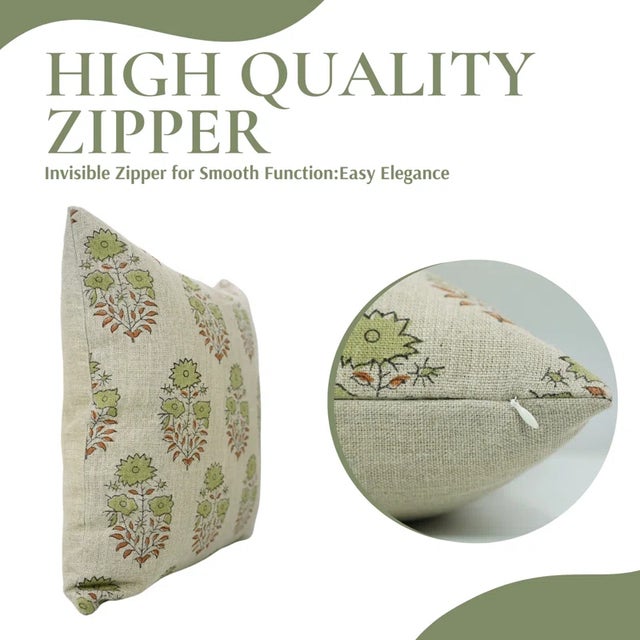 Art Deco Fabdivine Block Printed Cushion Cover 22x22 Inch Thick Linen-Mayra For Sale - Image 3 of 5