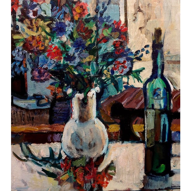 Robert Aaron Frame -Bottle of Wine & Flowers by the Window -Oil Painting For Sale In Los Angeles - Image 6 of 11