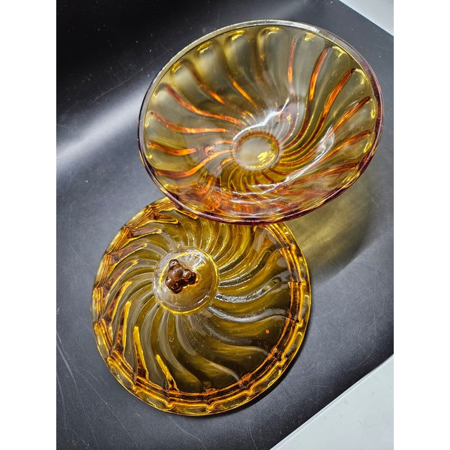 Vintage Amber Glass Nadir Figueiredo Swirl Lidded Candy Dish For Sale - Image 4 of 5