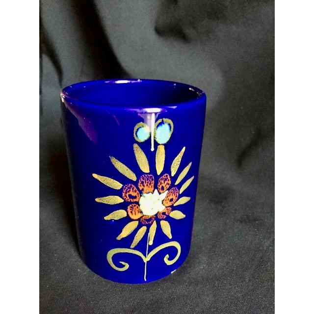 Mid 20th Century Italian Hand Painted Indigo Blue Ceramic Vase Chairish