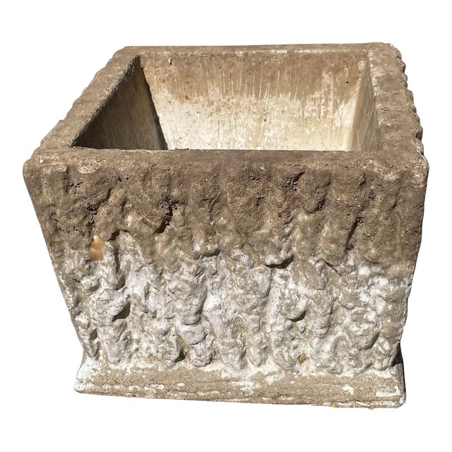 Vintage Aged Brutalist Faux Boi Concrete Planter For Sale