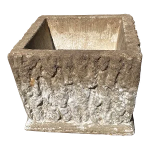 Vintage Aged Brutalist Faux Boi Concrete Planter