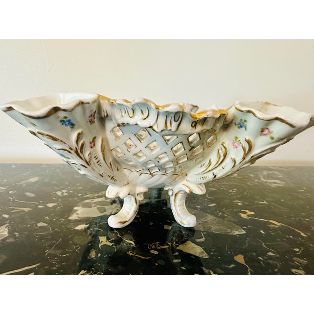 Antique German Dresden Reticulated Porcelain Floral Centerpiece Bowl For Sale - Image 9 of 9
