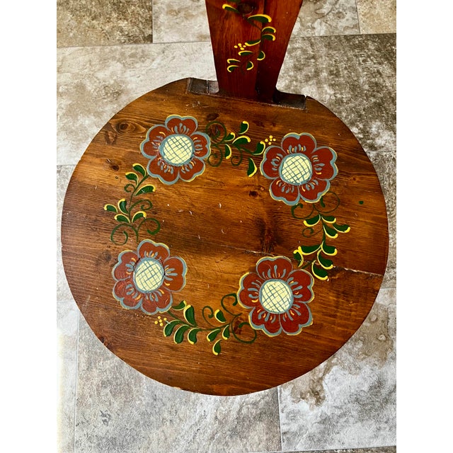Wood Vintage European Folk Art Hand-Painted Pine Stabelle Chair With Heart Cutout For Sale - Image 7 of 18