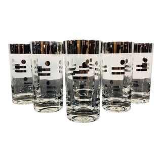 Vintage 1960s Dot & Dash Silver Drinking Glasses, Set of 6 For Sale