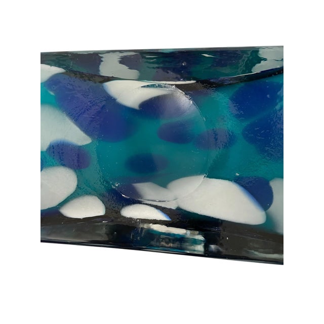 Glass VTG Murano Rectangle Blue Vase 10” Art Glass Donut Hole Dual-Chamber Retro For Sale - Image 7 of 7