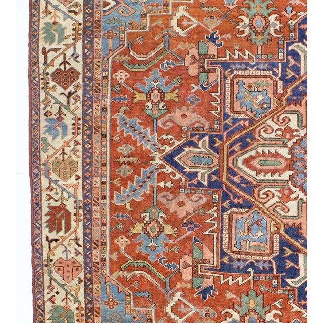 Late 19th Century Antique Persian Serapi Rug 10’4” X 12’5” For Sale - Image 5 of 6