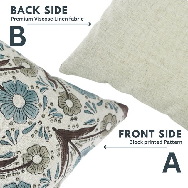 Fabdivine Indian Block Print Cushion Cover 24x24 Inch Viscose Linen-Vanshika For Sale - Image 4 of 5