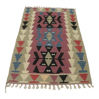 1970s Farmhouse Style Geometric Design Pink Oushak Kilim Rug For Sale