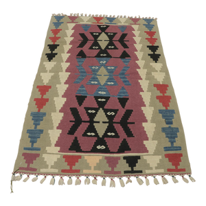 1970s Farmhouse Style Geometric Design Pink Oushak Kilim Rug