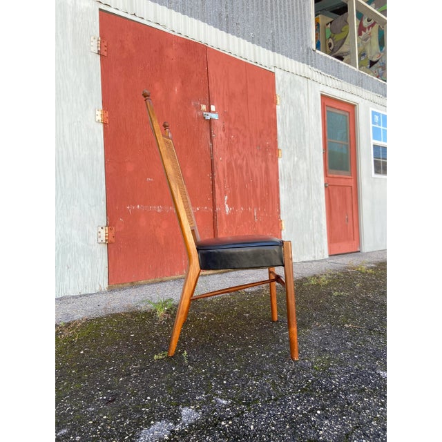 Wood Vintage Mid Century Drexel Style Black Leather & Cane Side Chair For Sale - Image 7 of 12