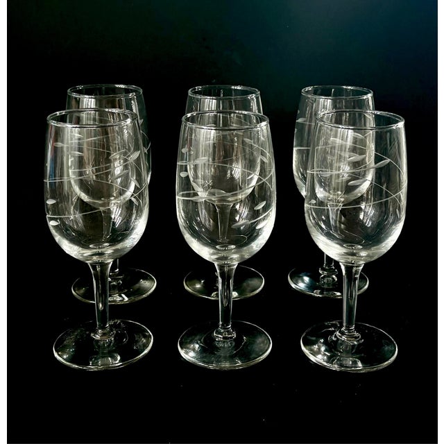 Beautiful midcentury wine glasses by Libbey Glass in the classic “Interlude” pattern. This set of 6 glasses features...