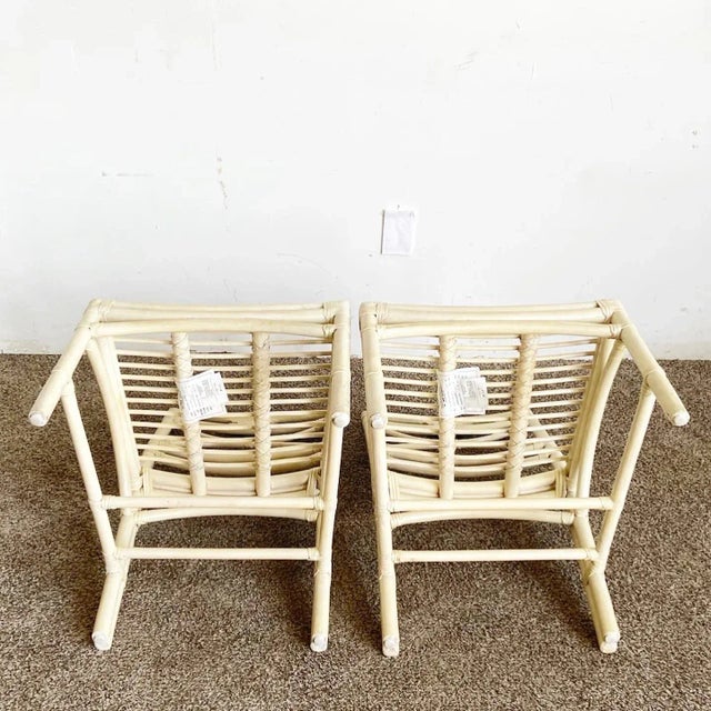 Boho Chic Cream Bamboo Rattan Dining Chairs For Sale In Miami - Image 6 of 11
