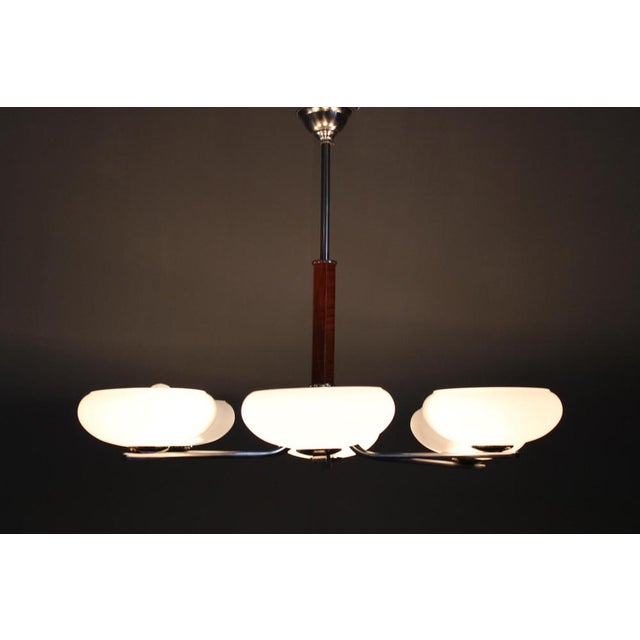Art Deco Chrome and Glass Chandelier, Czechoslovakia, 1940s For Sale - Image 11 of 12