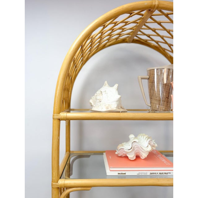 Vintage Arched Rattan Wicker Bamboo Shelf Hollywood Regency Coastal 5 Shelves For Sale - Image 14 of 15