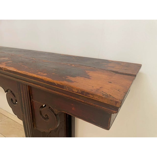 19th-Century Chinese Qing Dynasty Elmwood Altar Console Table, Shanxi, 107 Inches For Sale - Image 11 of 13