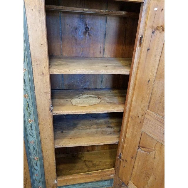 Antique German Wrought Iron Mounted Painted Pine Schrank/Cupboard