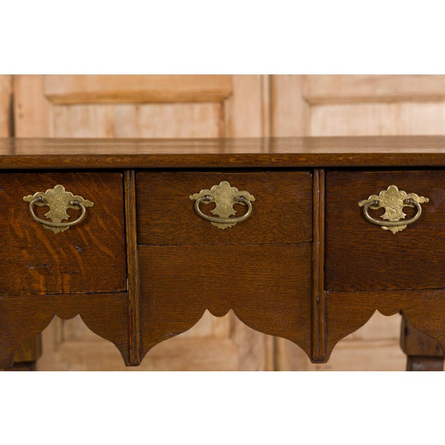 English Georgian 19th Century Oak Table with Three Drawers and Cabriole Legs For Sale - Image 10 of 12