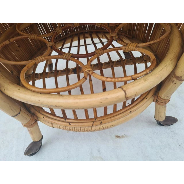 Wood Bonacina Mid-Century Rattan and Bamboo Barrel-Shaped Bar Cart. Italy, 1960s For Sale - Image 7 of 10