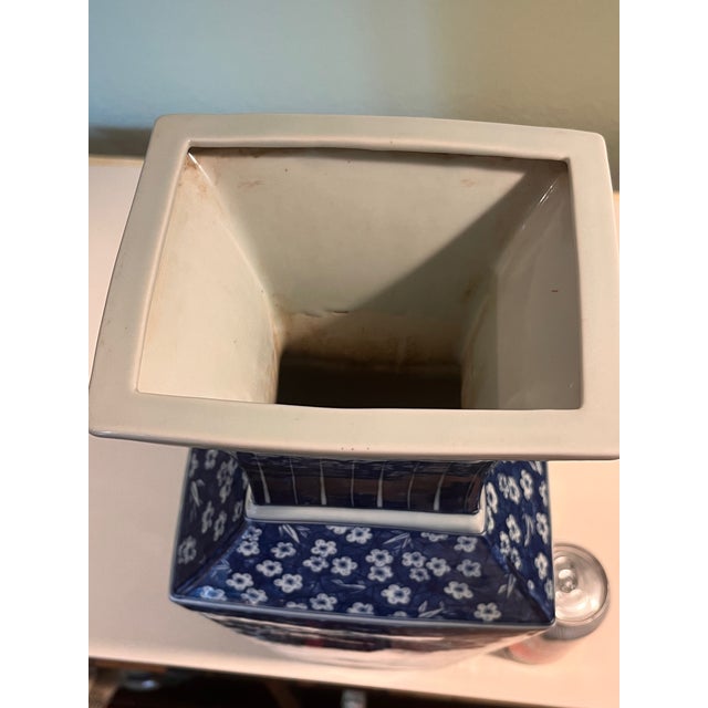 Late 20th Century Late 20th Century Large 18" Blue & White Chinese Porcelain Dragon Vase Square Chinoiserie For Sale - Image 5 of 8