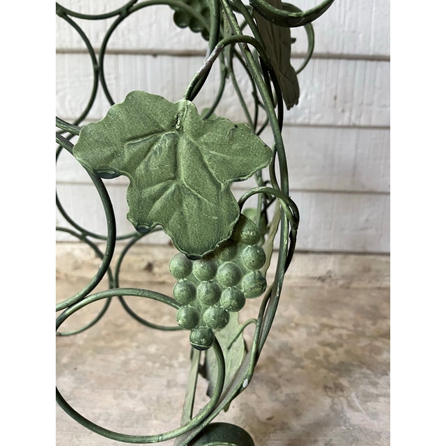Metal 1980s Vintage Green Metal Grapevine Scroll 10-Bottle Large Wine Holder Rack For Sale - Image 7 of 8