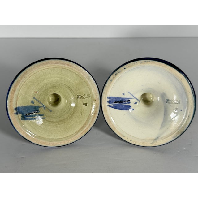 Ceramic Moorcroft Wisteria Pottery Candlestick Holders Pair c. 1930s For Sale - Image 7 of 10