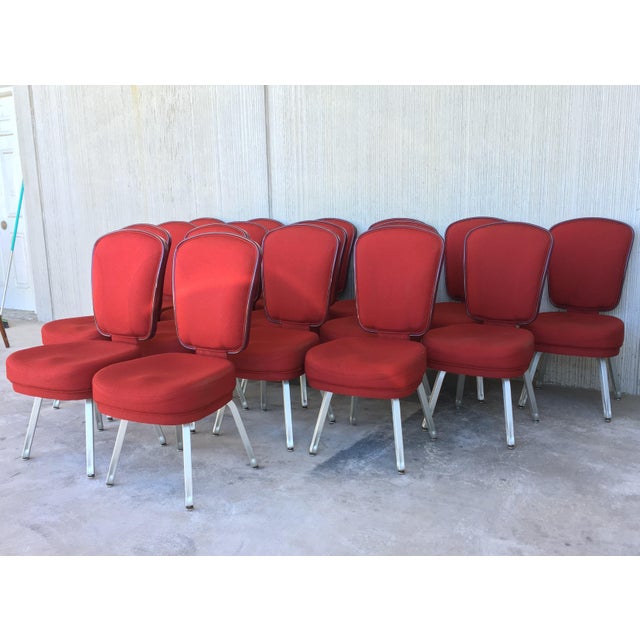 Set of Seventeen Conference or Dining Chairs in Steel and Red Wool For Sale In Miami - Image 6 of 13