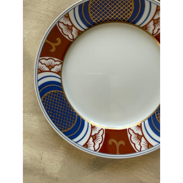 Vintage Fitz and Floyd 1975 Mishiki Plates 6.5 Inch Blue Oxblood Red Gold Vintage Japan - Set of 4 For Sale In Chicago - Image 6 of 10