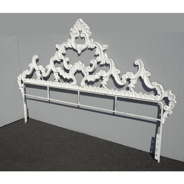 Vintage French Provincial Louis XVI Rococo White Metal King Headboard