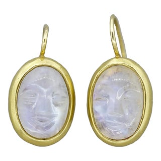 Moonstone Cameo Gold Earrings - A Pair For Sale