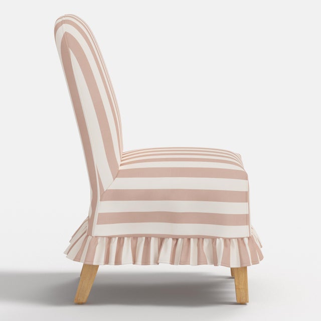 Not Yet Made - Made To Order Aria Ruffle Slipcover Dining Chair in Mauve Canopy Stripe Red Oga For Sale - Image 5 of 7