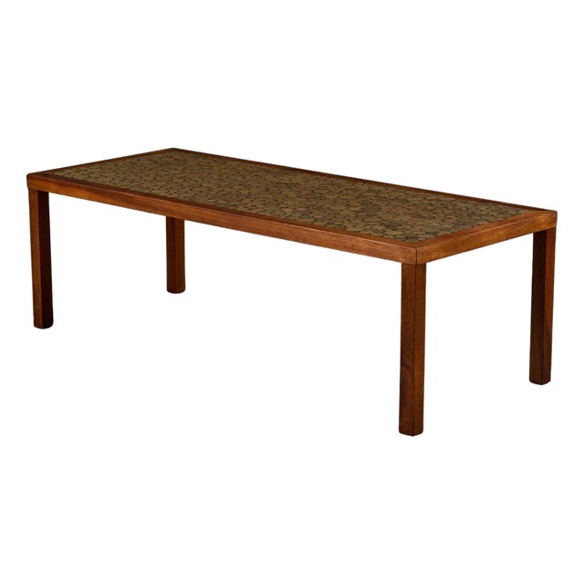 Gordon & Jane Martz Green Speckle Glazed Coin Tile Coffee Table For Sale