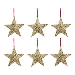 Raw Aluminum Star Christmas Ornaments, Gold, Large, Set of 6 For Sale