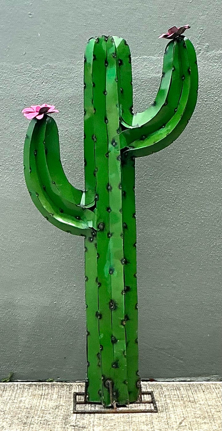 Vintage Torched Metal Standing Cactus - Side view