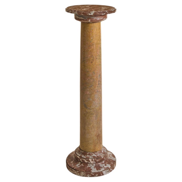 19th Century French Rouge + Ochre Marble Pedestal For Sale