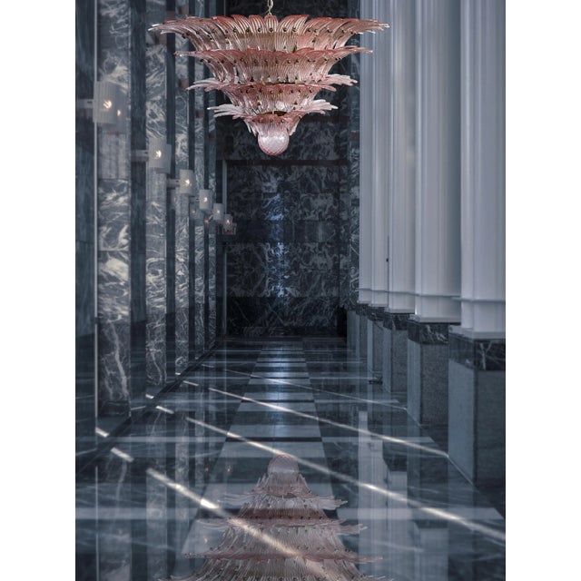 Italian Murano Glass Chandelier with Pink Leaves For Sale - Image 4 of 15